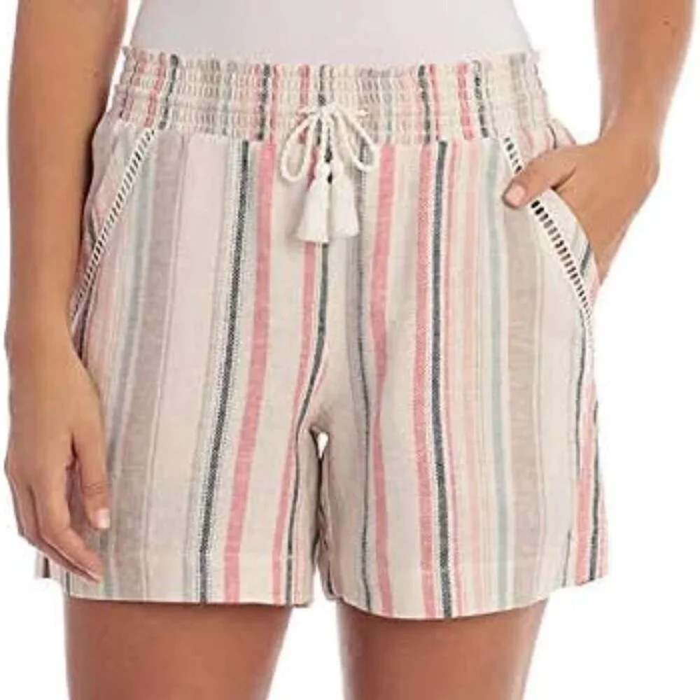 Briggs Multicolor Stripes Linen Blend Pull-On Shorts in Size XL